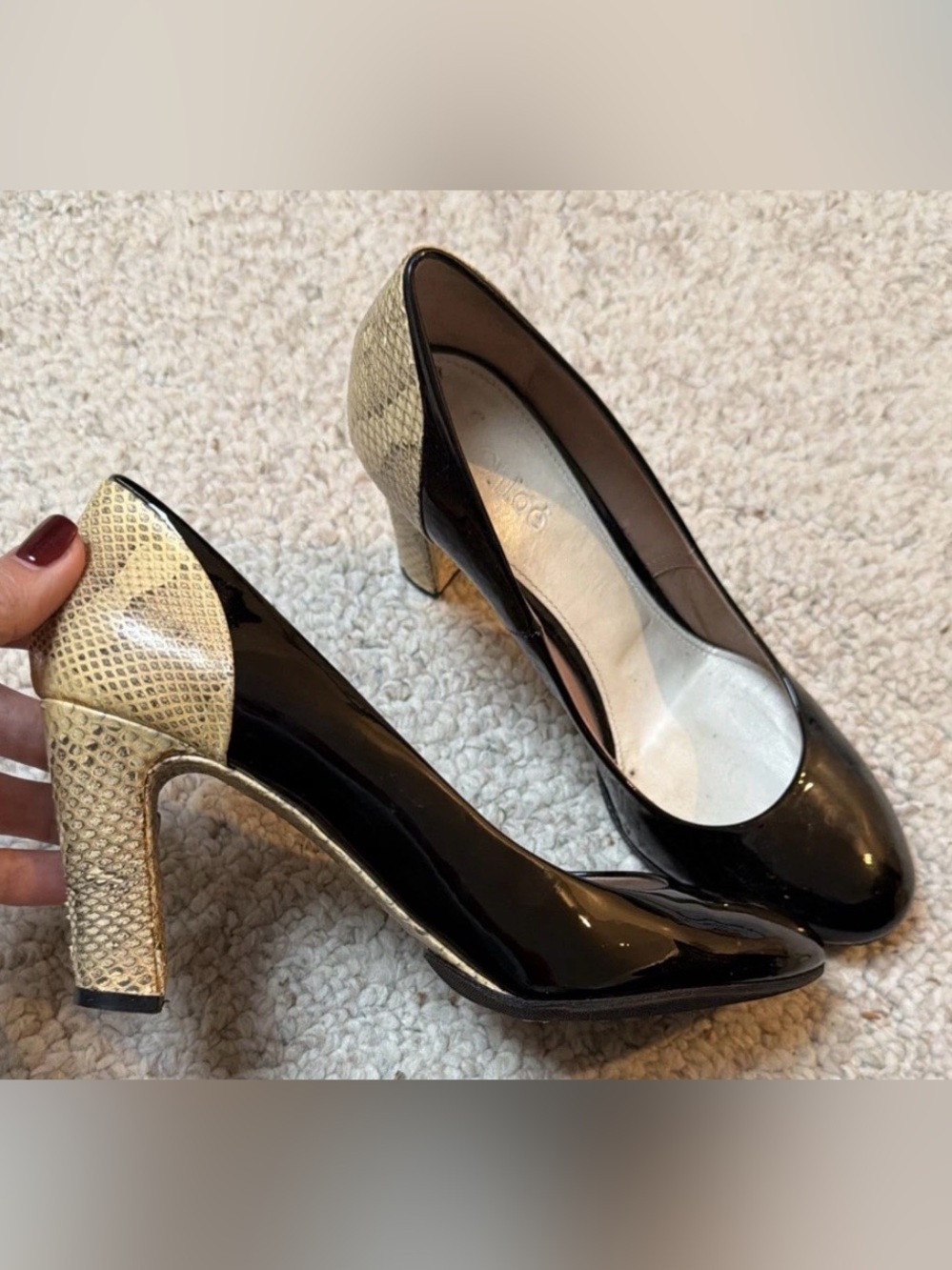 Chloe Heels Black Patent Leather Shoes Women Size 8 New Soles Pump